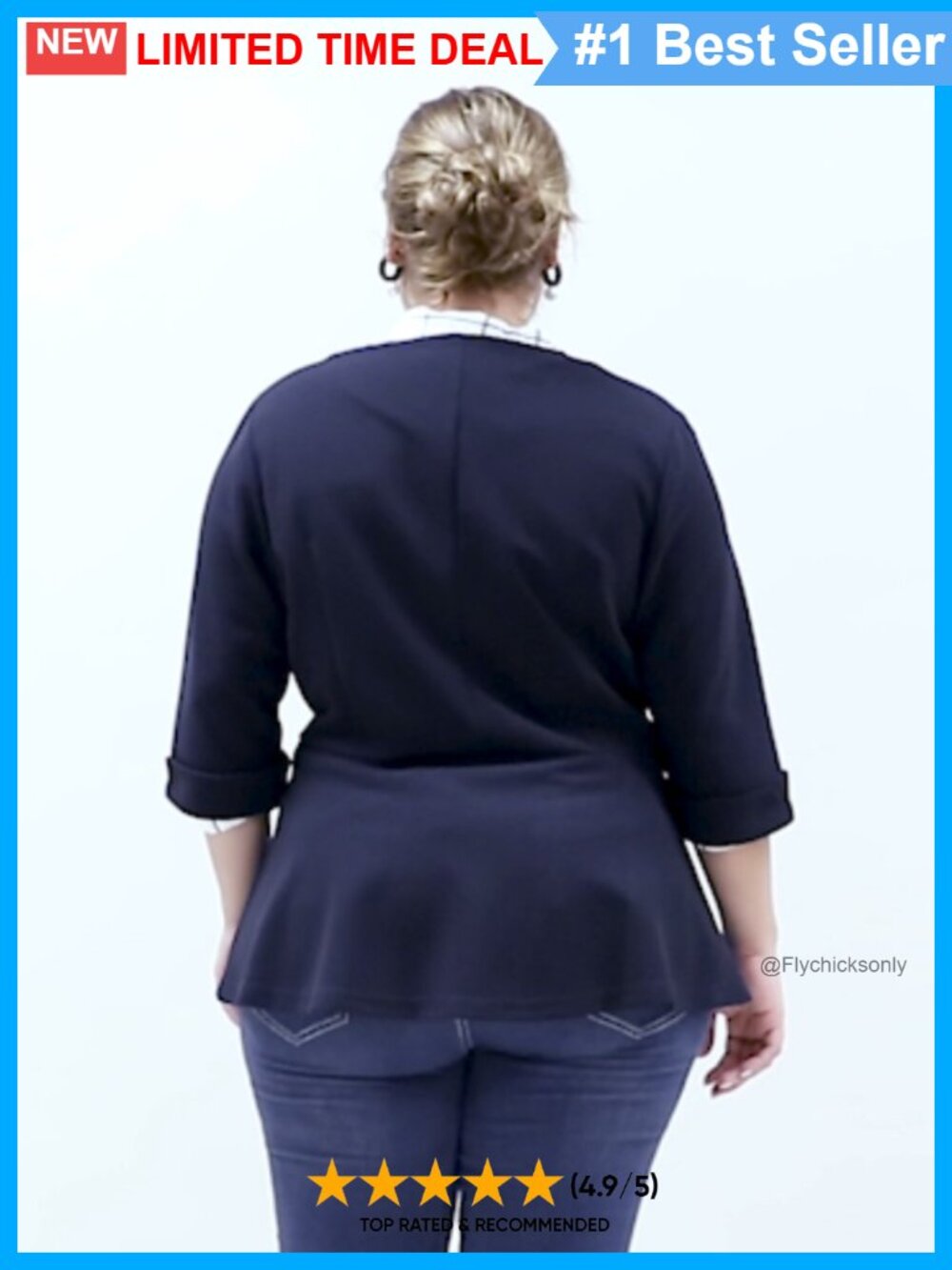 Notched Lapel Peplum Ruffle Hem Ruched Button Blazer - Picture 6 of 6